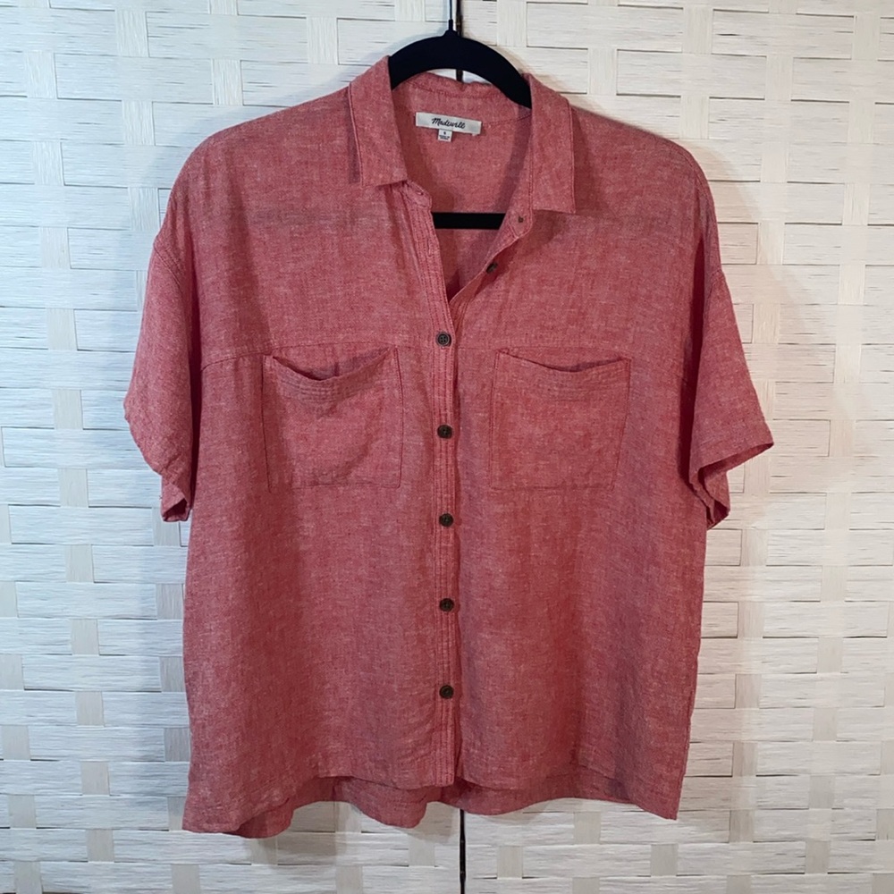 Madewell Linen Blend Button Down Camp Shirt‎ in Vintage Quartz Size Small